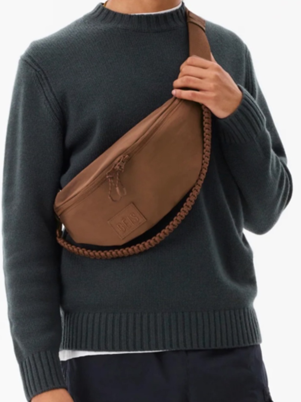 BEIS Brown Leather Braided Strap Belt Bag